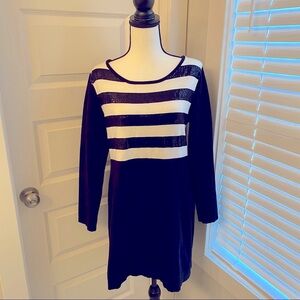 Style &Co|| Black/white long sleeve sequined striped sweater dress